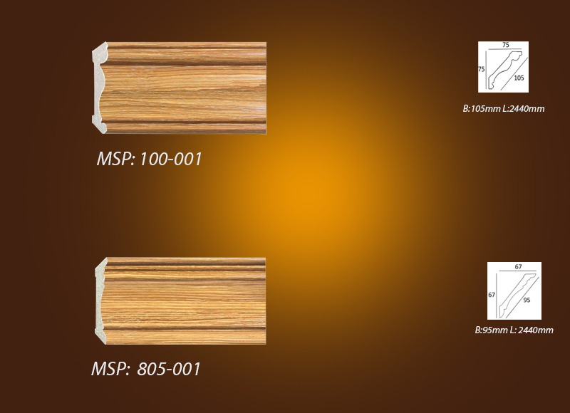 Mẫu phào chỉ PS màu vân gỗ 100-001 vs 805-001
