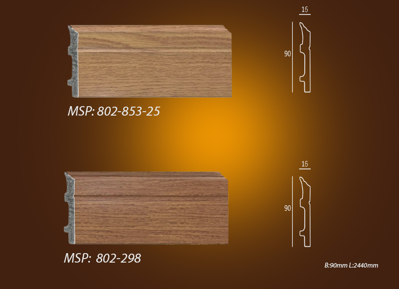 Mẫu phào chỉ PS len chân tường vân gỗ 802-853-25 vs 802-298