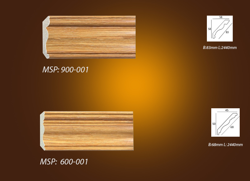 Mẫu phào chỉ PS màu vân gỗ 900-001 vs 600-001