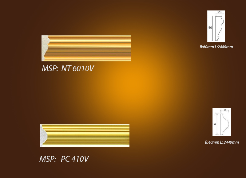 Mẫu phào trần, phào chỉ - chỉ khung màu vàng kim NT-6010v vs  pc-410V