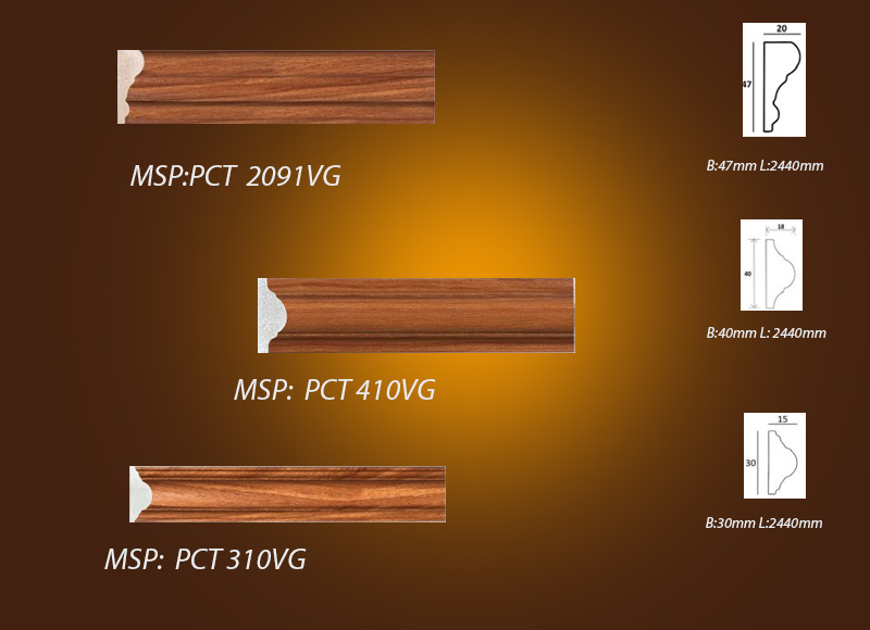 Mẫu phào chỉ vân gỗ màu Óc Chó PCT 2091VG vs PCT 310VG vs  PCT 410VG