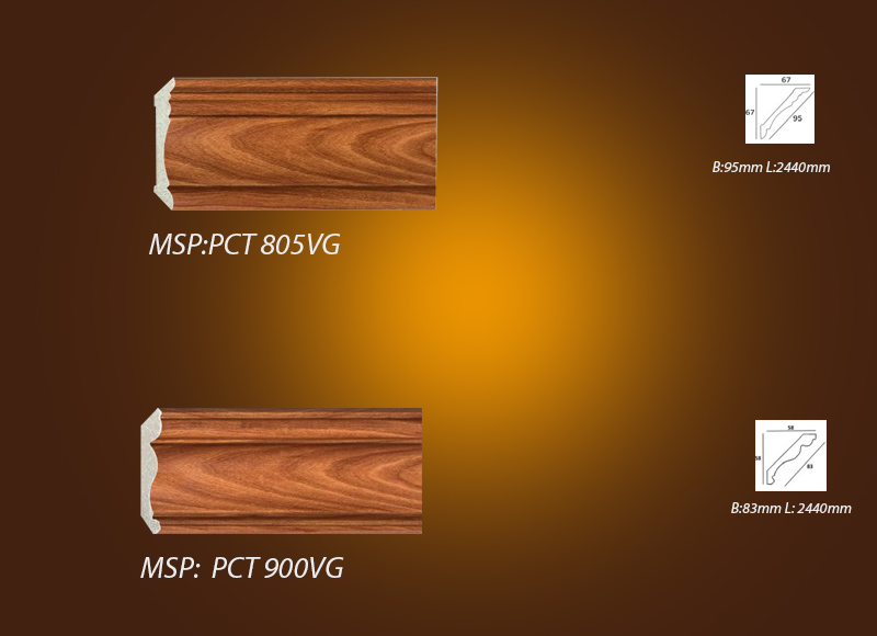 Mẫu phào chỉ vân gỗ màu Óc Chó PCT 805VG vs PCT 900VG