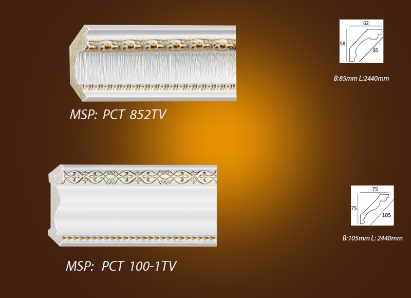 Mẫu phào chỉ phào nẹp - chỉ khung tranh hoa vàng PCT 852TV VS PCT 100-1TV