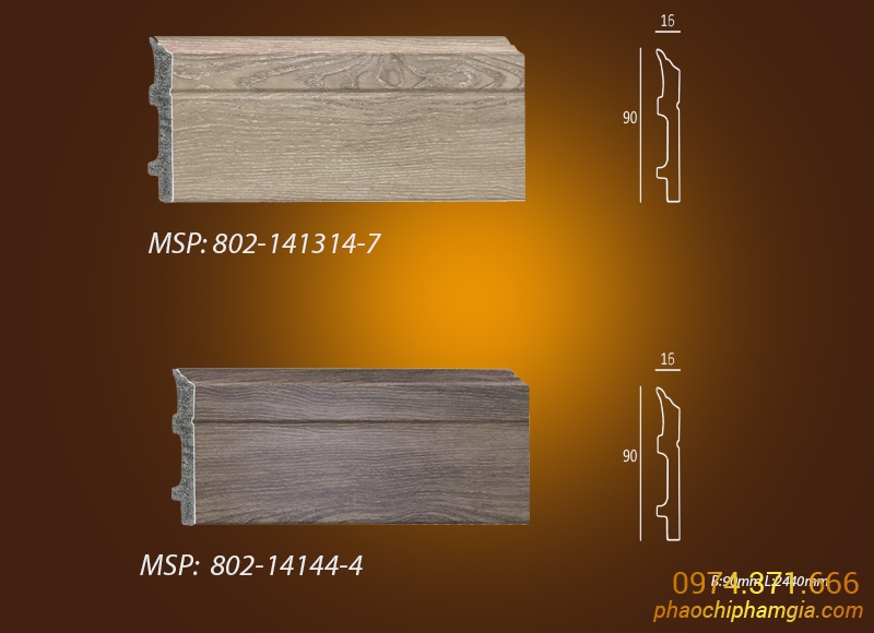 Mẫu phào chỉ PS len chân tường vân gỗ 802-14144-4 vs 802-14144-7