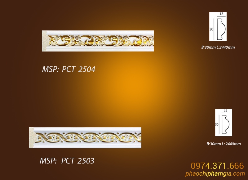 Mẫu phào chỉ phào nẹp - chỉ khung tranh hoa vàng PCT 2504 VS PCT 2503