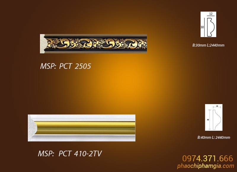 Mẫu phào chỉ phào nẹp - chỉ khung tranh hoa vàng PCT 2505 VS PCT 410-2TV