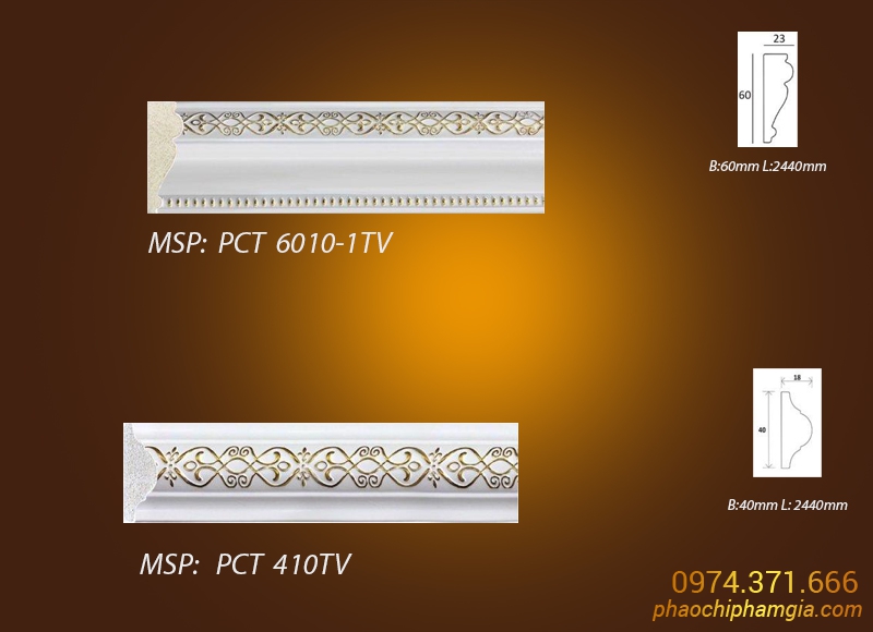 Mẫu phào chỉ phào nẹp - chỉ khung tranh hoa vàng PCT 6010-1TV VS PCT 410TV
