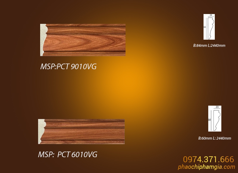 Mẫu phào chỉ vân gỗ màu Óc Chó PCT 9010VG vs PCT 6010VG