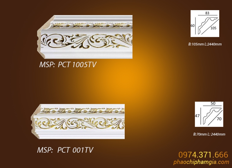 Mẫu phào chỉ phào nẹp - chỉ khung tranh hoa vàng PCT1005TV VS PCT001TV