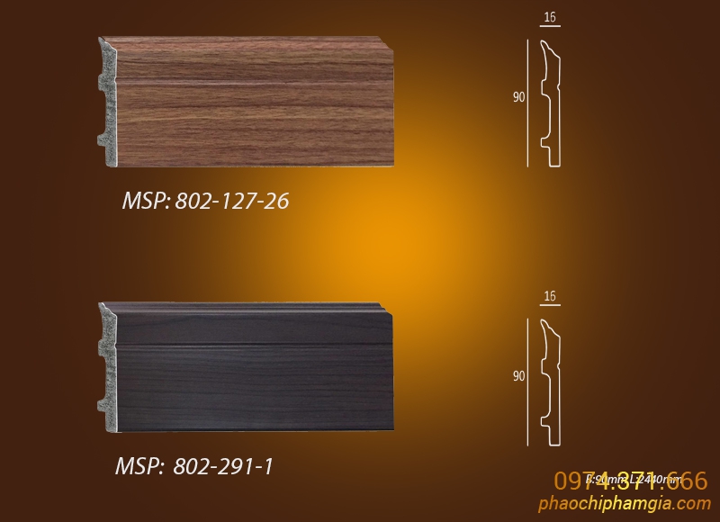 Mẫu phào chỉ PS len chân tường vân gỗ 802-127-26 vs 802-291-1
